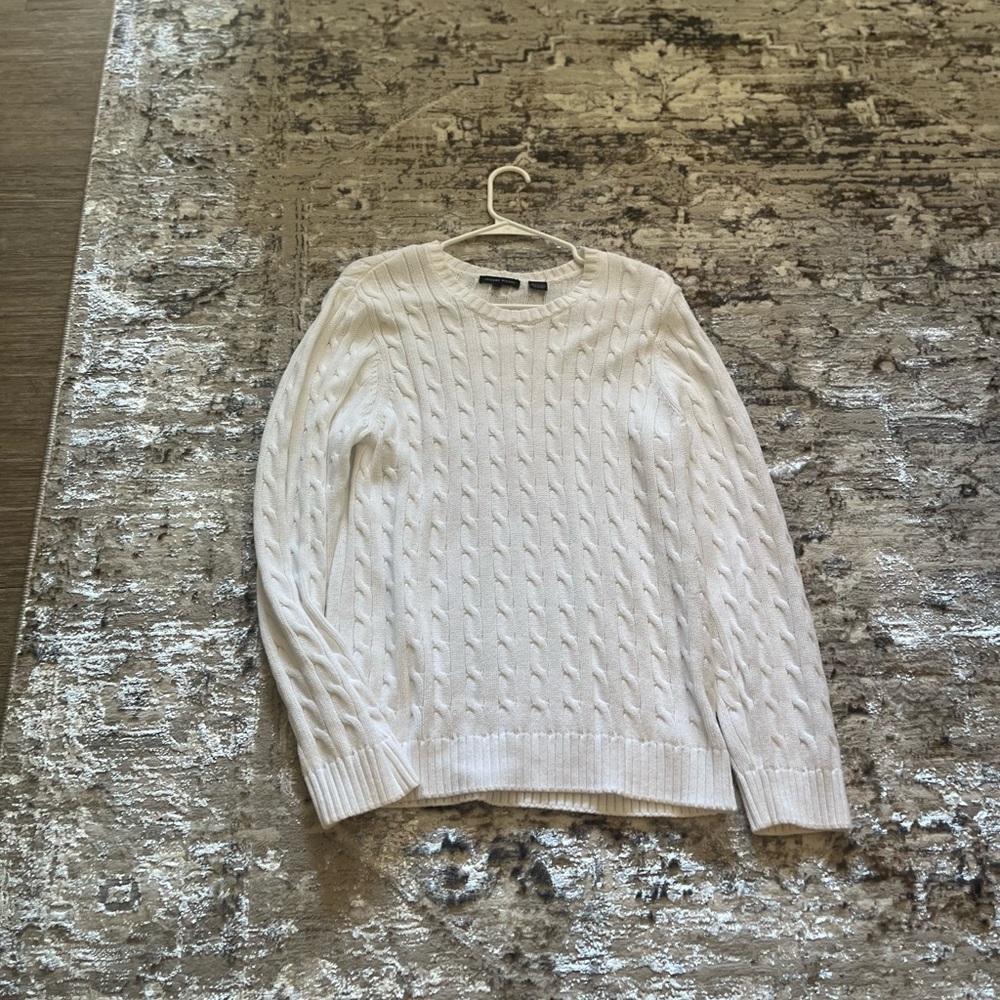 Classic White Crew Neck Cable Knit Sweater